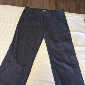 Max Mara Lined Navy Linen Cropped Pants With Raw Hem Sz 10